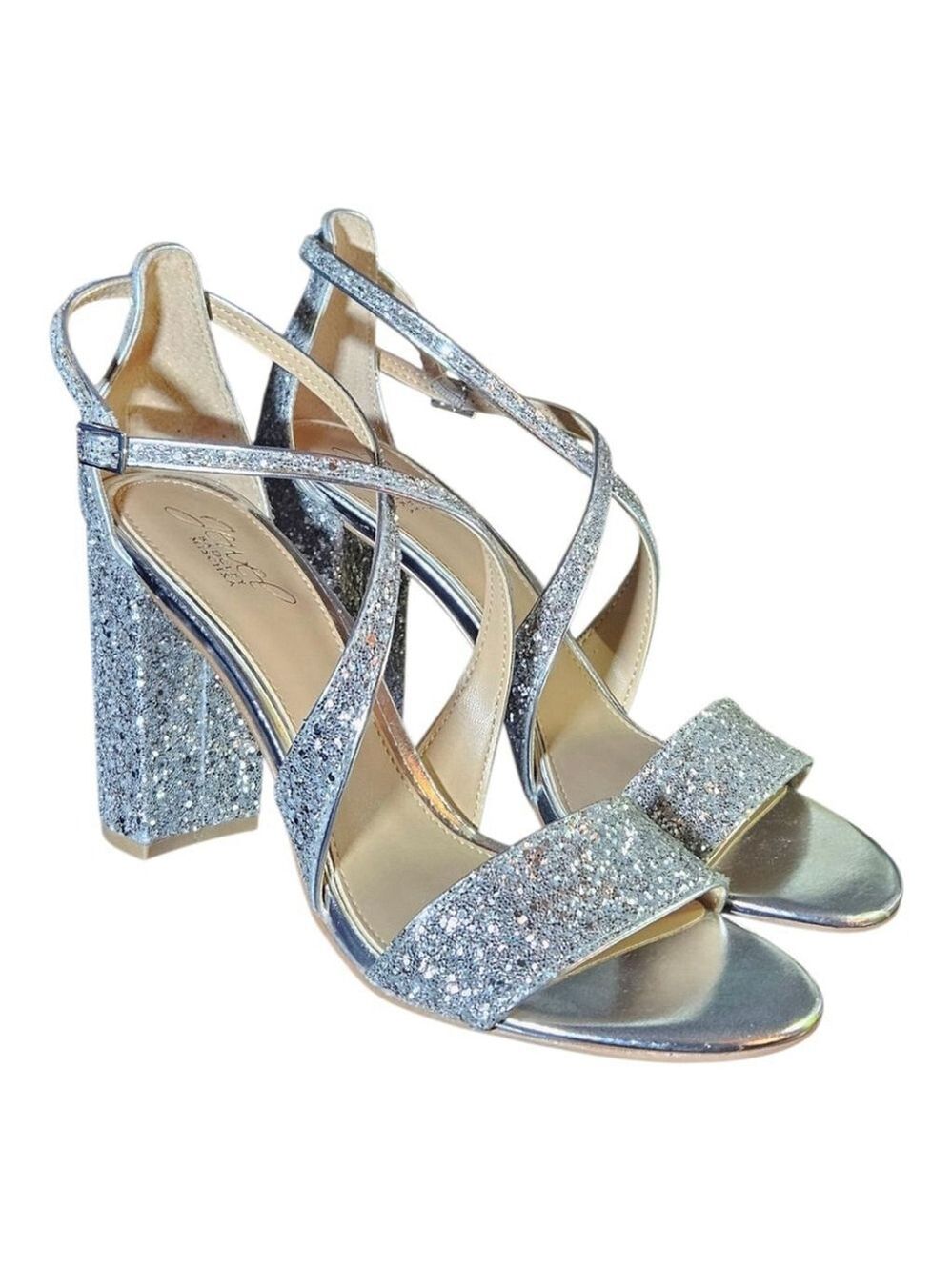 Jewel Badgley Mischka Heels Size 8 Silver Glitter - Picture 2 of 7